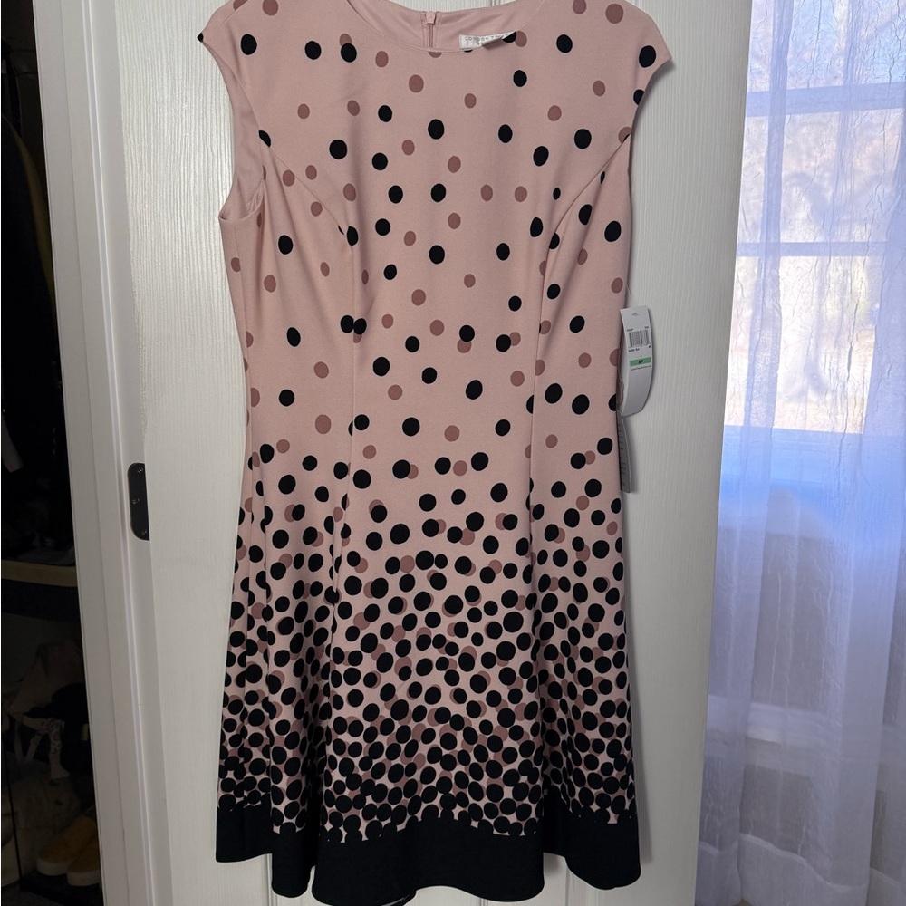 London Times Blush and Black Polka Dot Dress